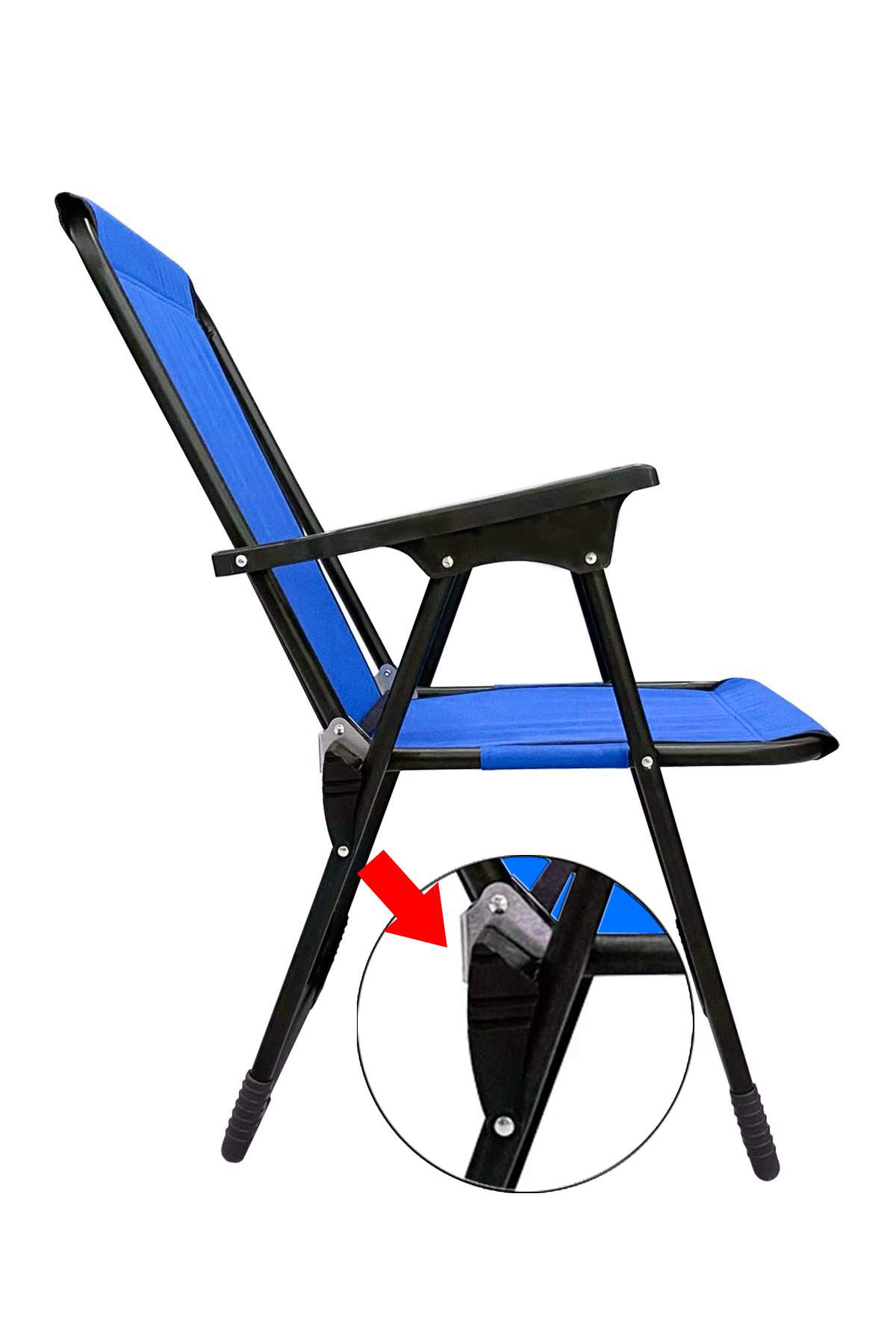 2 Adet Kamp Sandalyesi Katlanır Piknik Sandalye Oval Bardaklıklı Mavi