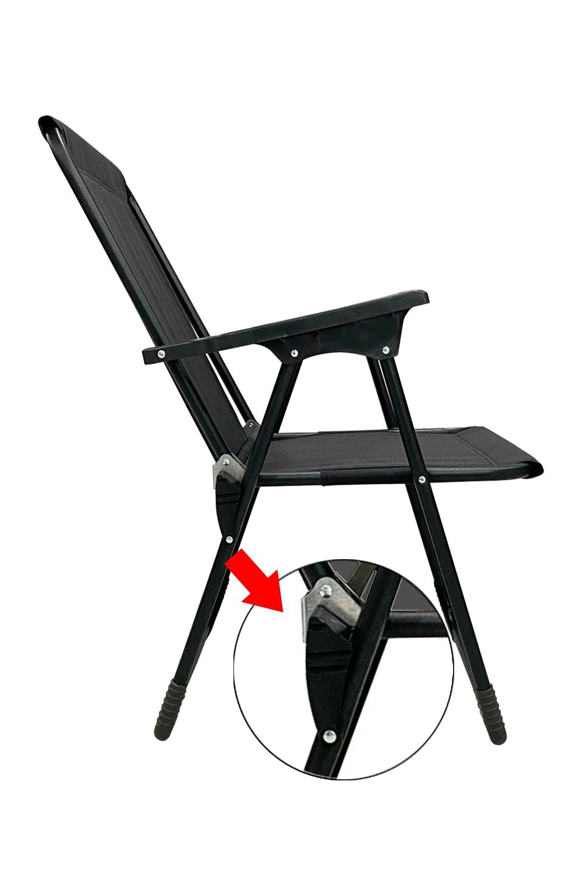 4 Adet Katlanır Kamp Sandalyesi Piknik Koltuğu Plaj Şezlongu Oval Bardaklıklı Siyah