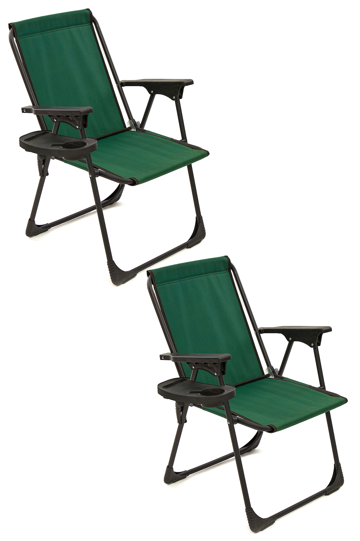 2 Adet Kamp Sandalyesi Katlanır Piknik Sandalye Oval Bardaklıklı Yeşil