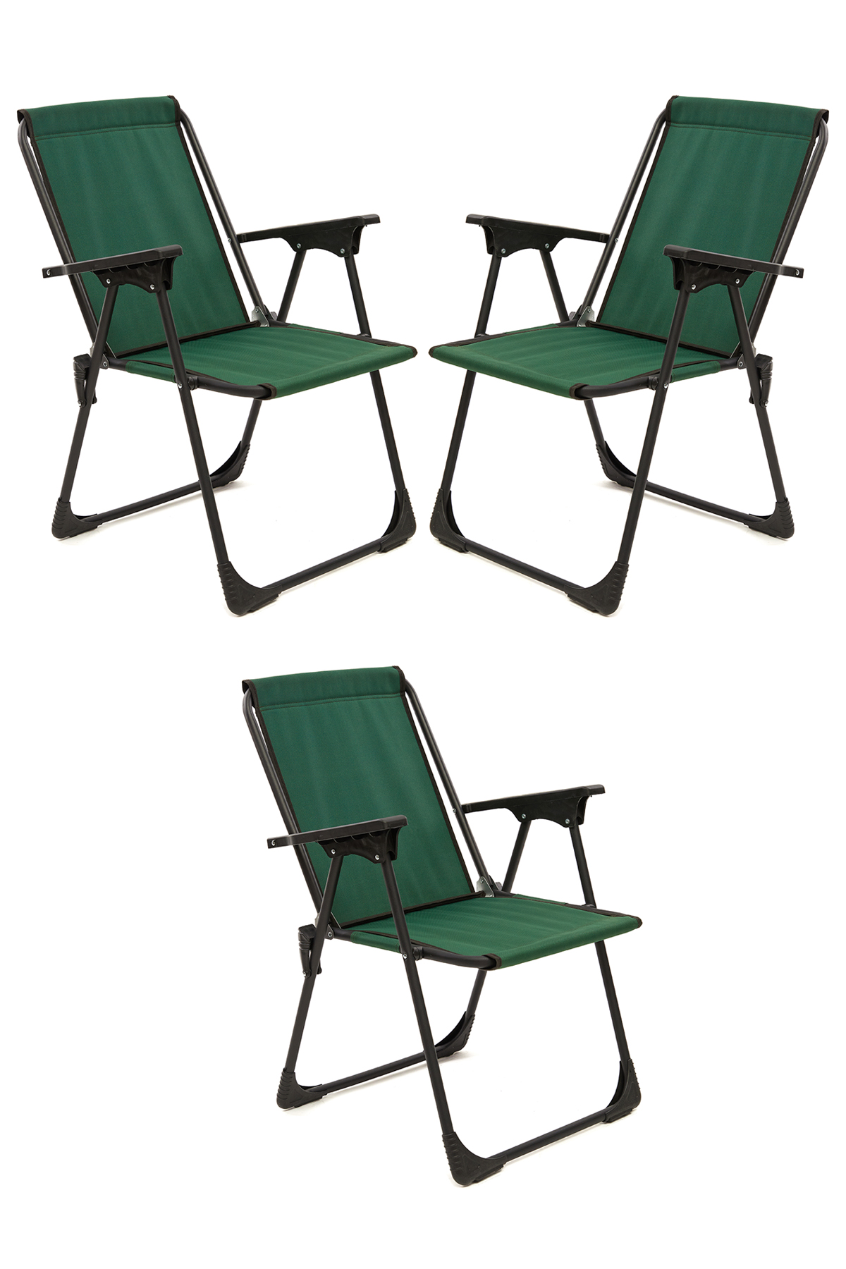 3 Adet Katlanır Kamp Sandalyesi Piknik Koltuğu Plaj Şezlongu Yeşil