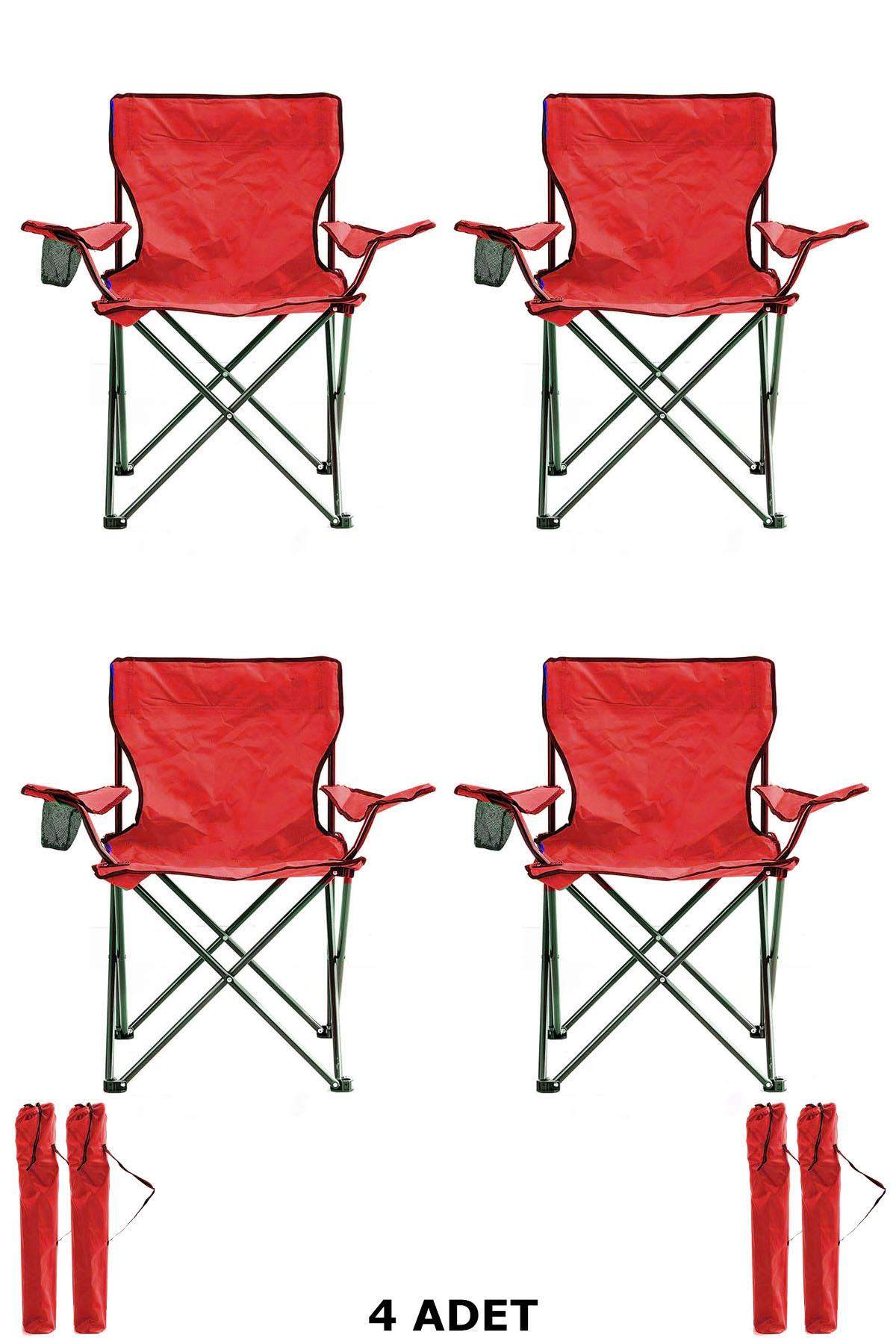 4 Adet Katlanır Çantalı Kamp Sandalyesi Rejisör Sandalye Kırmızı
