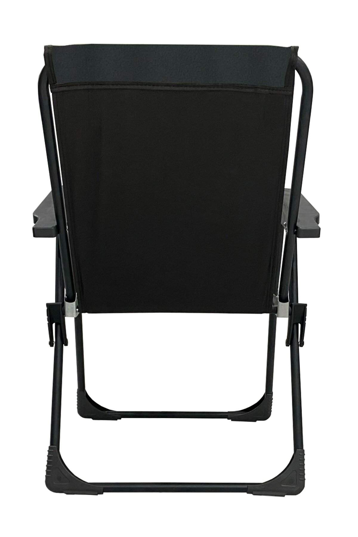 2 Adet Kamp Sandalyesi Katlanır Piknik Sandalye Dikdörtgen Bardaklıklı Siyah
