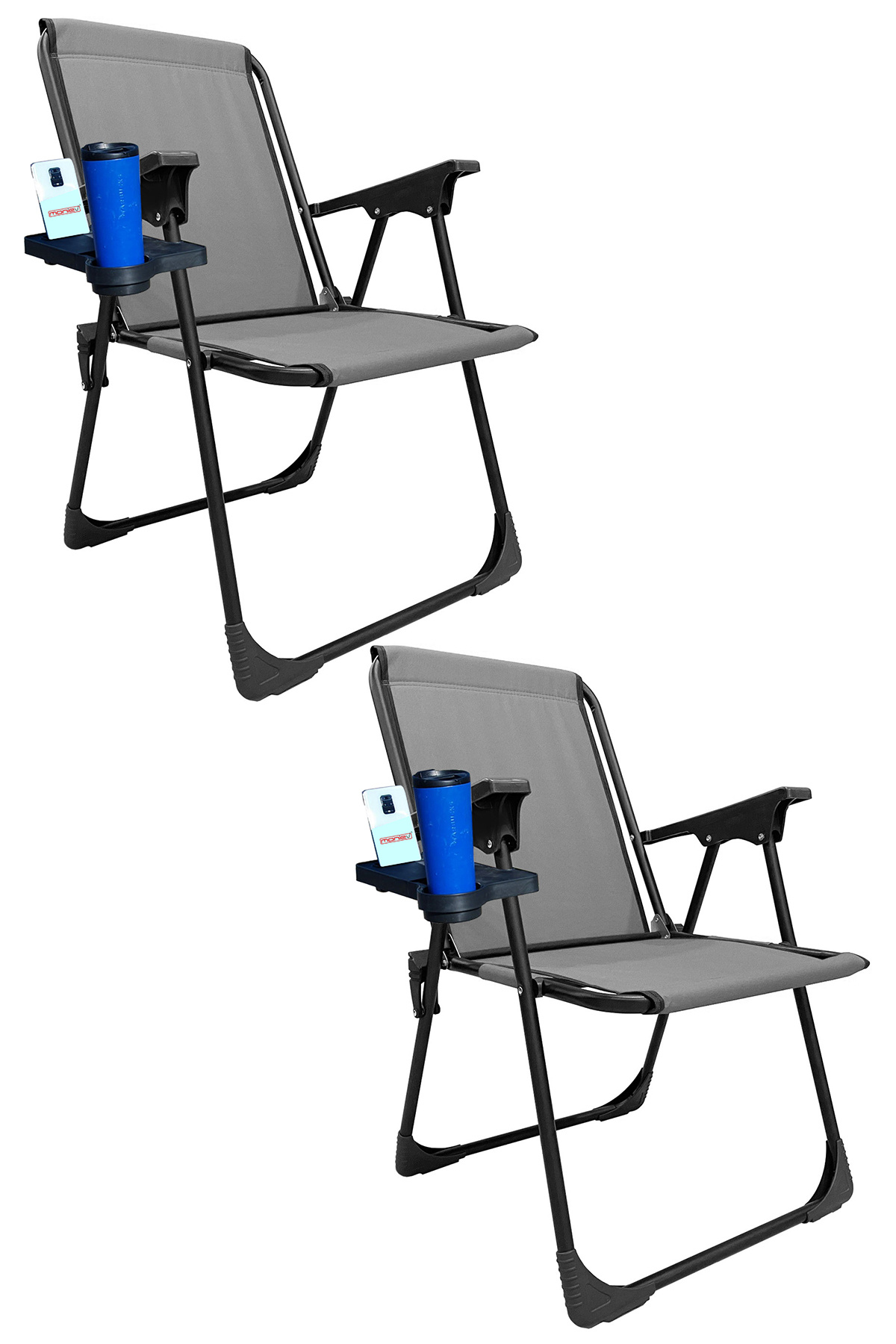 2 Adet Kamp Sandalyesi Katlanır Piknik Sandalye Dikdörtgen Bardaklıklı Gri