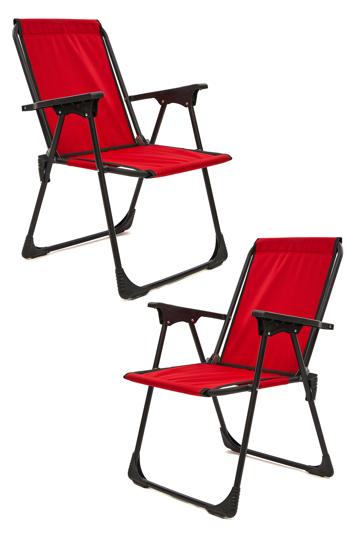 2 Adet Kamp Sandalyesi Katlanır Piknik Sandalye Kırmızı