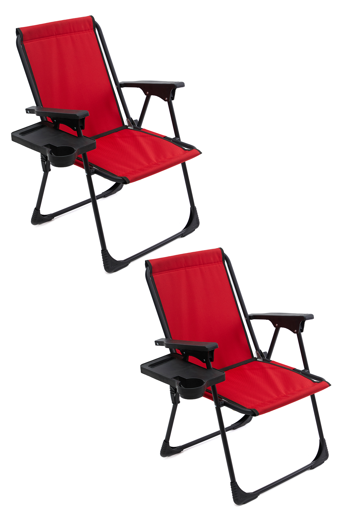 2 Adet Kamp Sandalyesi Katlanır Piknik Sandalye Dikdörtgen Bardaklıklı Kırmızı